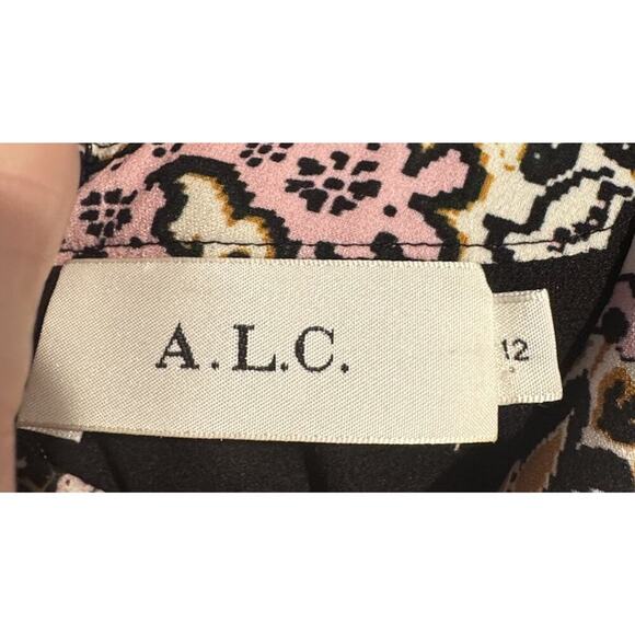 A.L.C. Tordi Mini Dress Women’s Size 12 Floral Pleat Silk Blend Pockets Layered - Picture 4 of 10